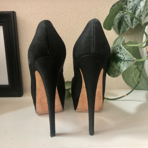 Brian Atwood Black Suede Platform Stiletto Heals - Picture 2 of 7